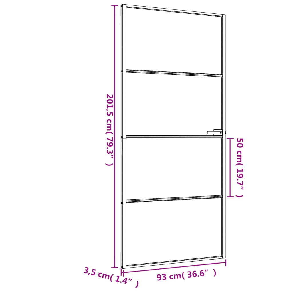 vidaXL Sobna vrata tanka crna 93x201,5 cm kaljeno staklo i aluminij