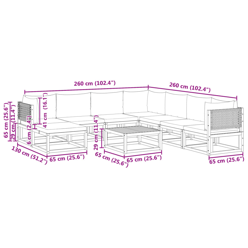 vidaXL 9-dijelna set vrtnih sofa s jastucima masivno bagremovo drvo