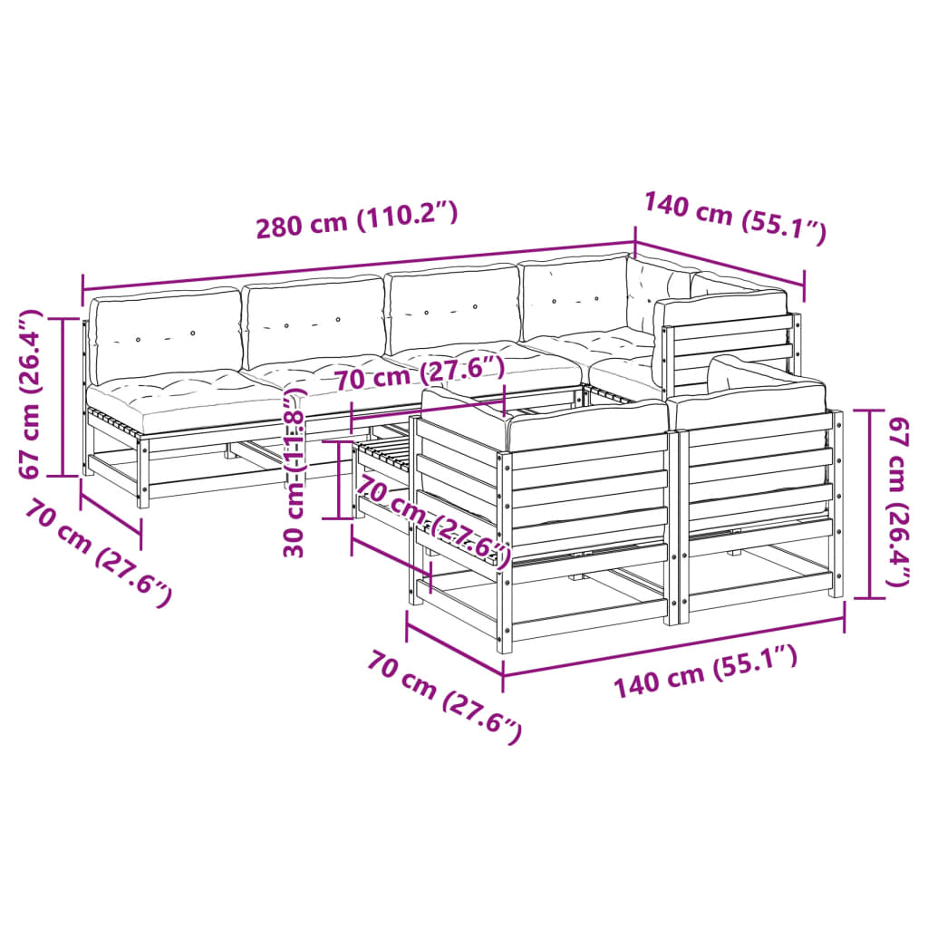 vidaXL 8-dijelni set vrtnih sofa s jastucima masivno drvo duglazije