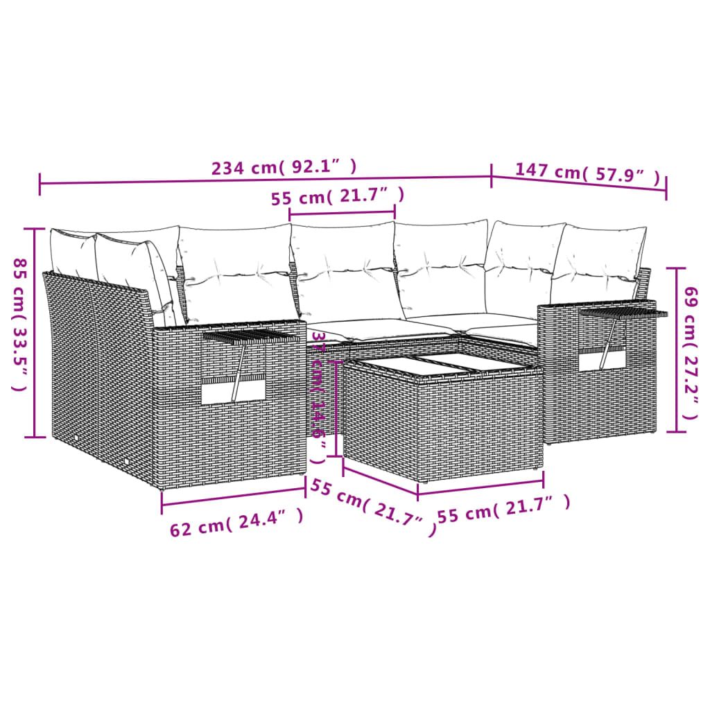 vidaXL 7-dijelni set vrtnih sofa od poliratana s jastucima crni