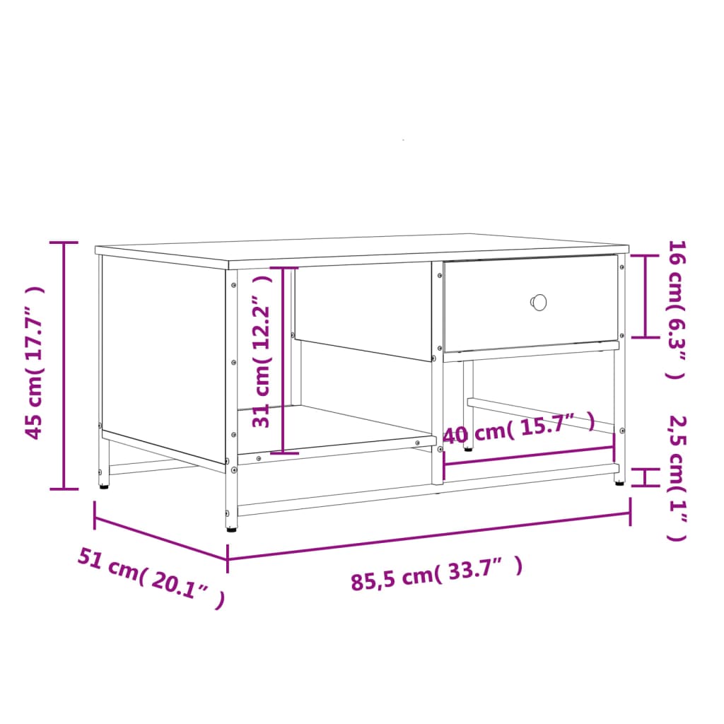 vidaXL Stolić za kavu crni 85,5x51x45 cm od konstruiranog drva