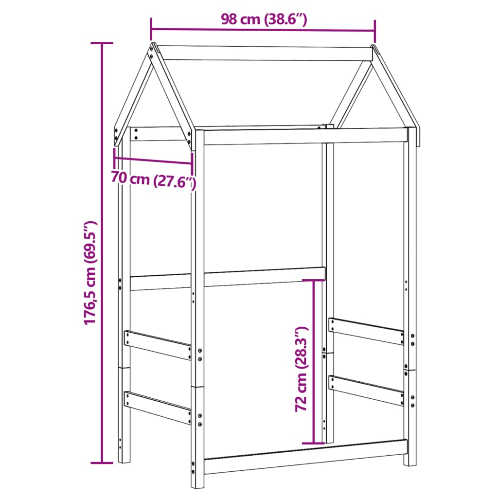 vidaXL Krov za dječji krevet bijeli 98x70x176,5 cm masivna borovina