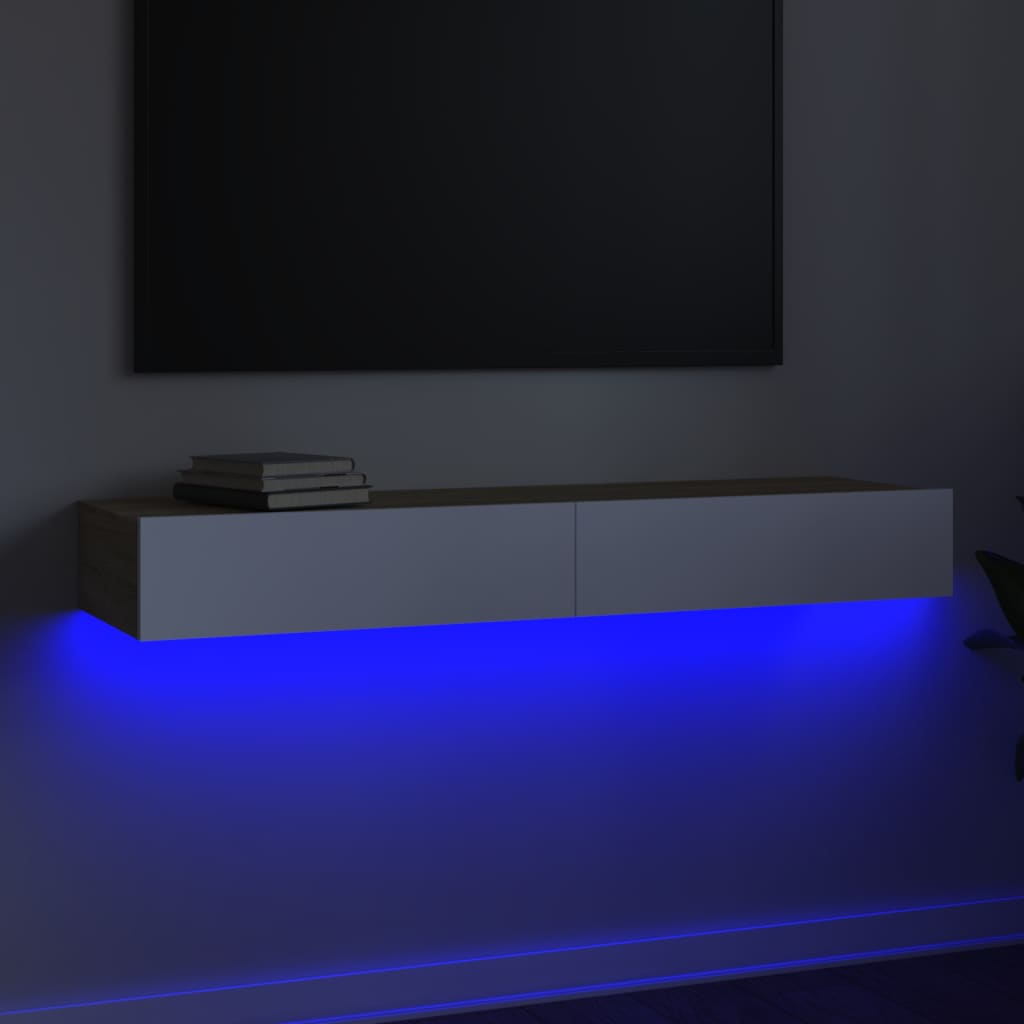 vidaXL TV ormarić s LED svjetlima bijeli i boja hrasta 120x35x15,5 cm