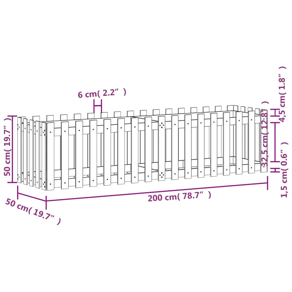 vidaXL Povišena vrtna gredica bijela 200x50x50 cm masivna borovina