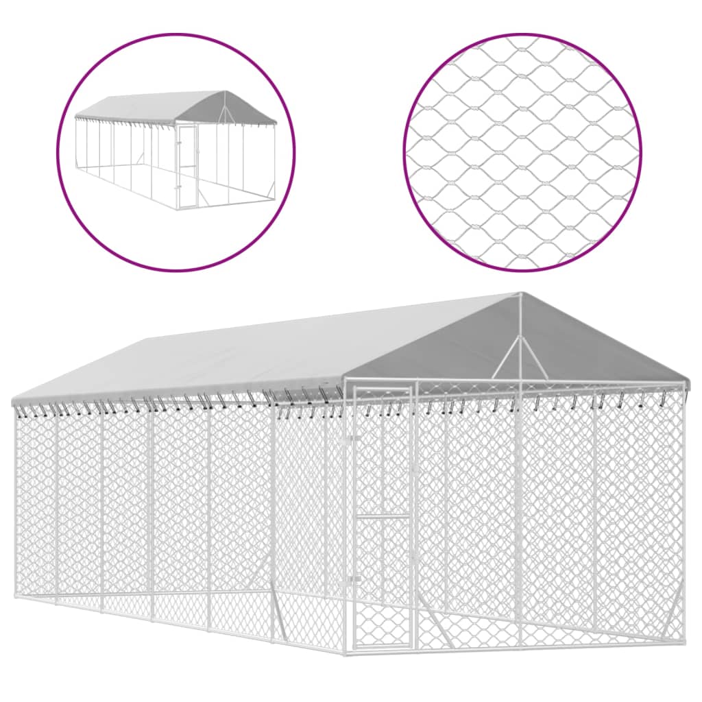 vidaXL Vanjski kavez za pse s krovom srebrni 3x9x2,5 m pocinčani čelik