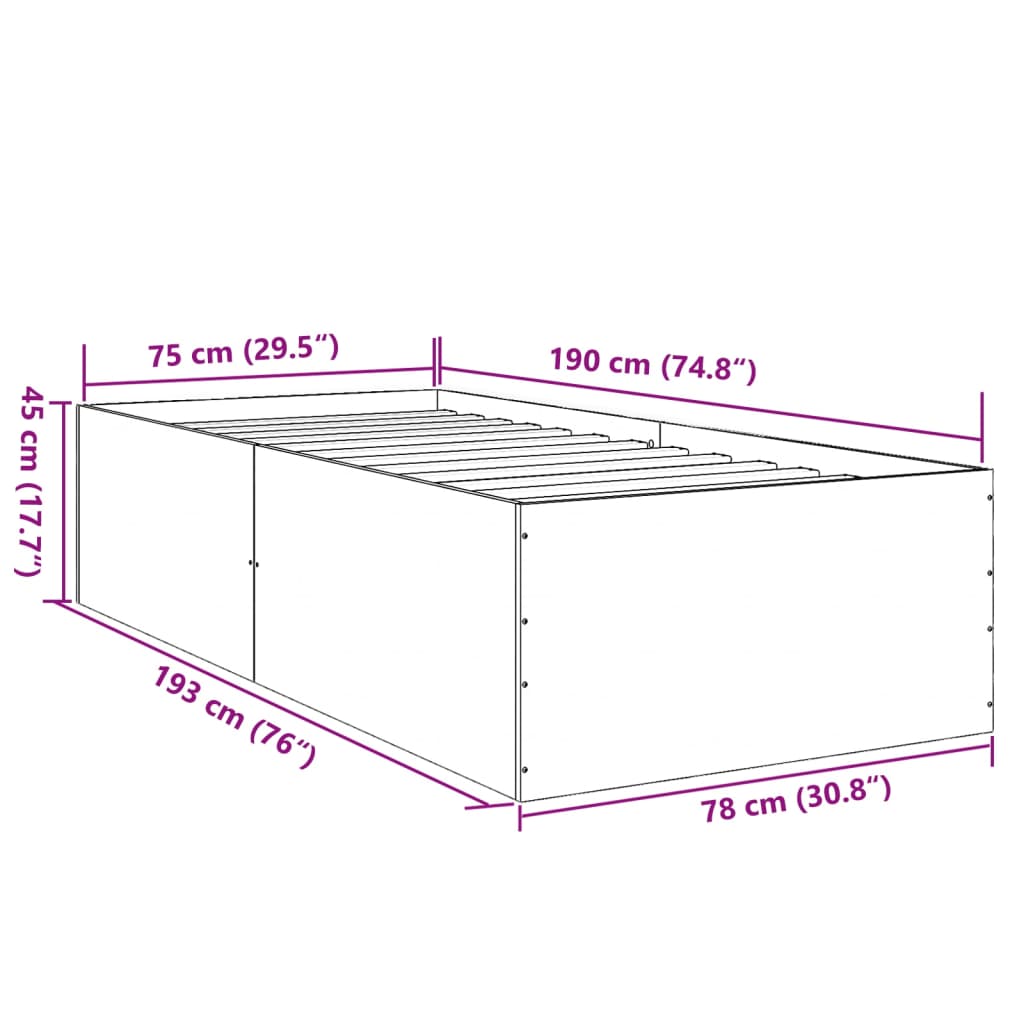 vidaXL Okvir za krevet boja hrasta 75 x 190 cm od konstruiranog drva