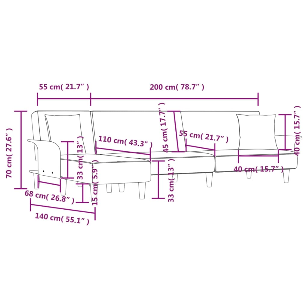 vidaXL Kutna garnitura na razvlačenje tamnosiva 279x140x70 cm tkanina