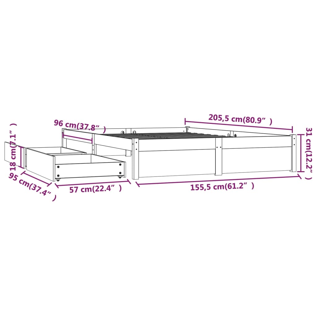 vidaXL Okvir za krevet s ladicama 150 x 200 cm veliki bračni