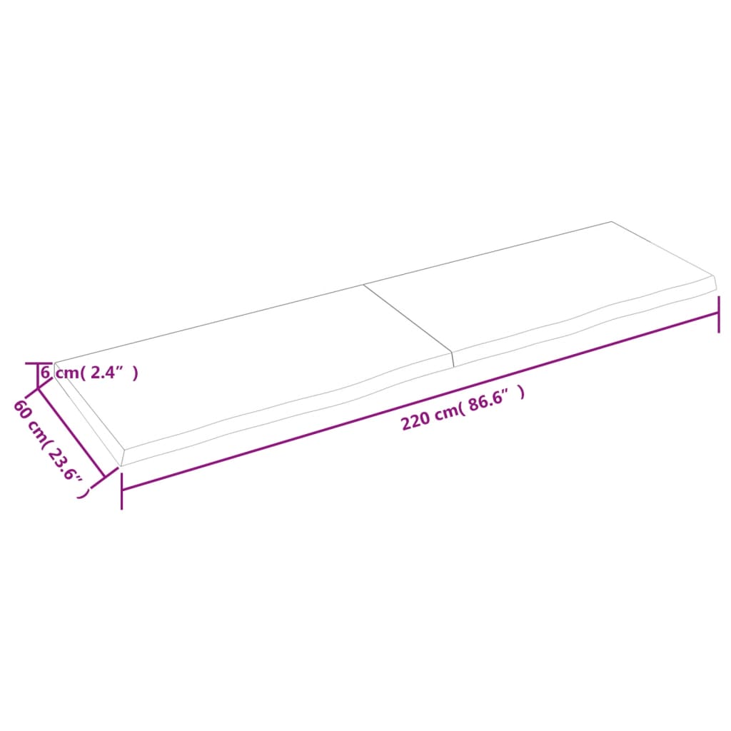 vidaXL Kupaonska radna ploča svjetlosmeđa 220x60x(2-6)cm masivno drvo