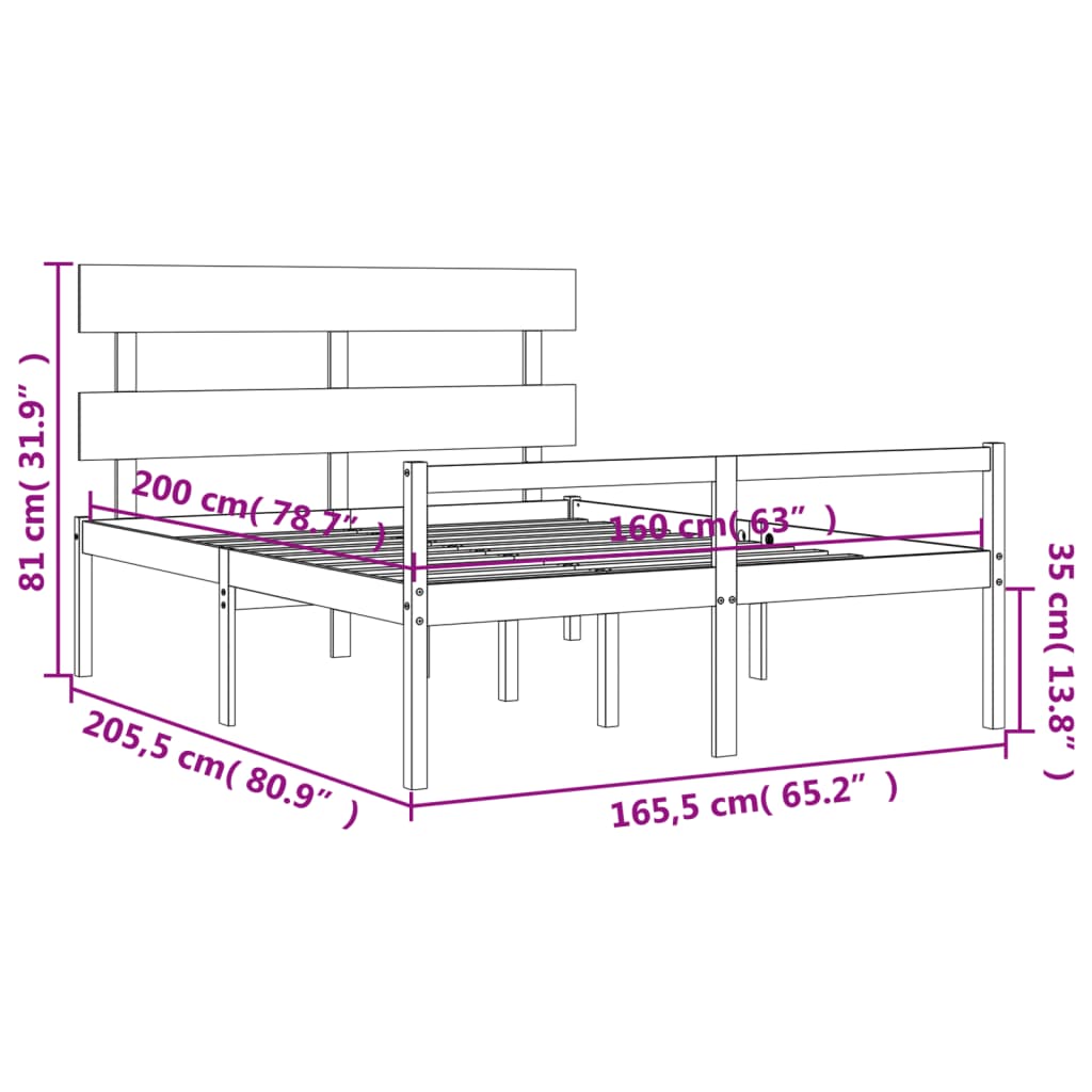 vidaXL Krevet za starije s uzglavljem 160x200 cm od masivnog drva