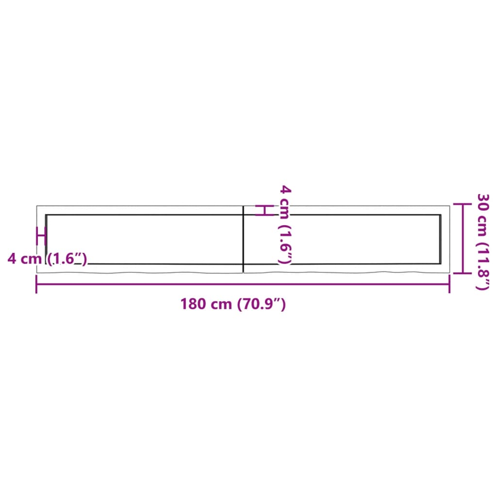 vidaXL Kupaonska radna ploča 180x30x(2-4) cm netretirano masivno drvo