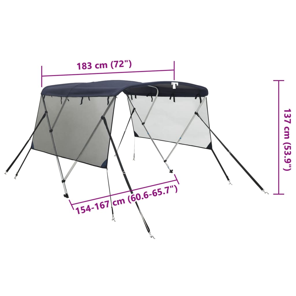 vidaXL Tenda bimini s 3 luka i mrežastim zidovima 183x(154-167)x137 cm