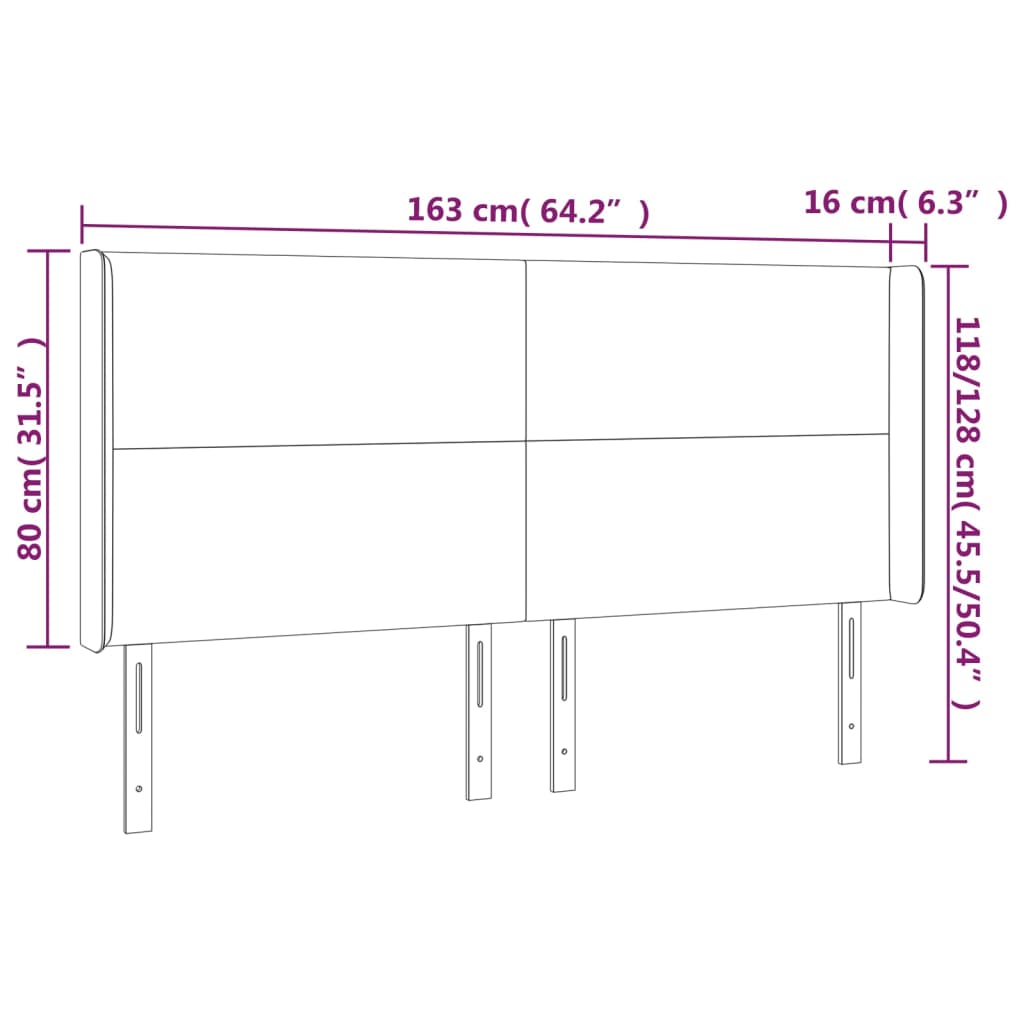 vidaXL Uzglavlje s ušima svjetlosivo 163x16x118/128 cm od tkanine