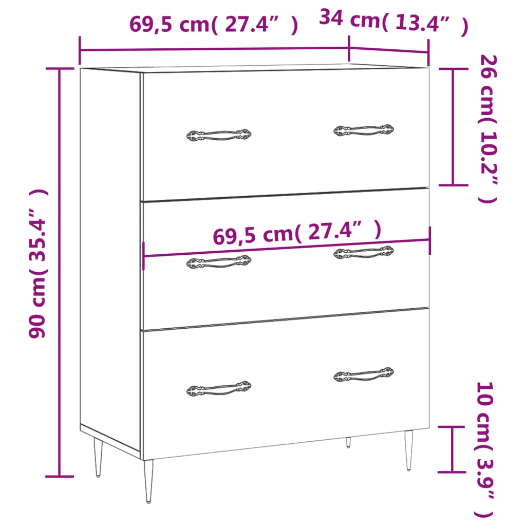 vidaXL Komoda sjajna bijela 69,5x34x90 cm od konstruiranog drva