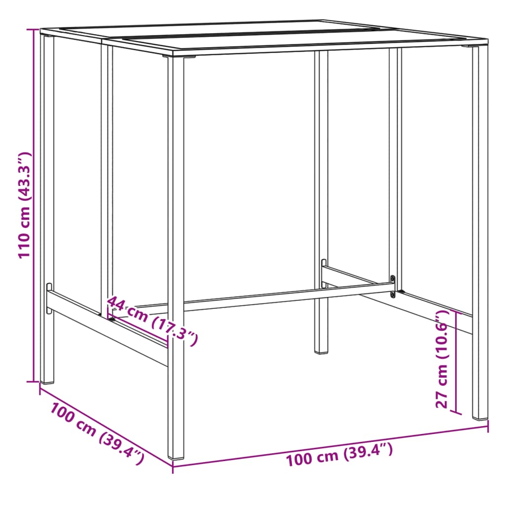 vidaXL Barski stol crni 100x100x110 cm od čelika obloženog prahom