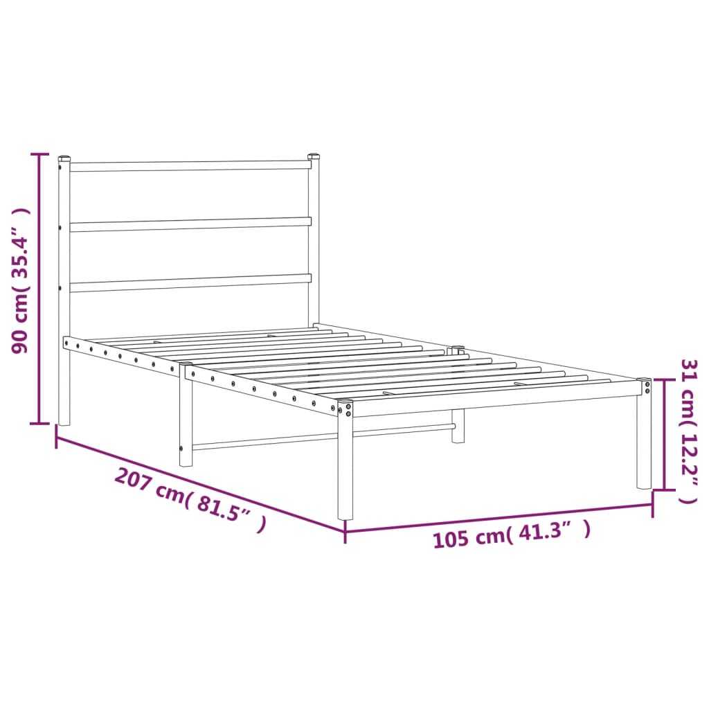 vidaXL Metalni okvir za krevet s uzglavljem bijeli 100x200 cm