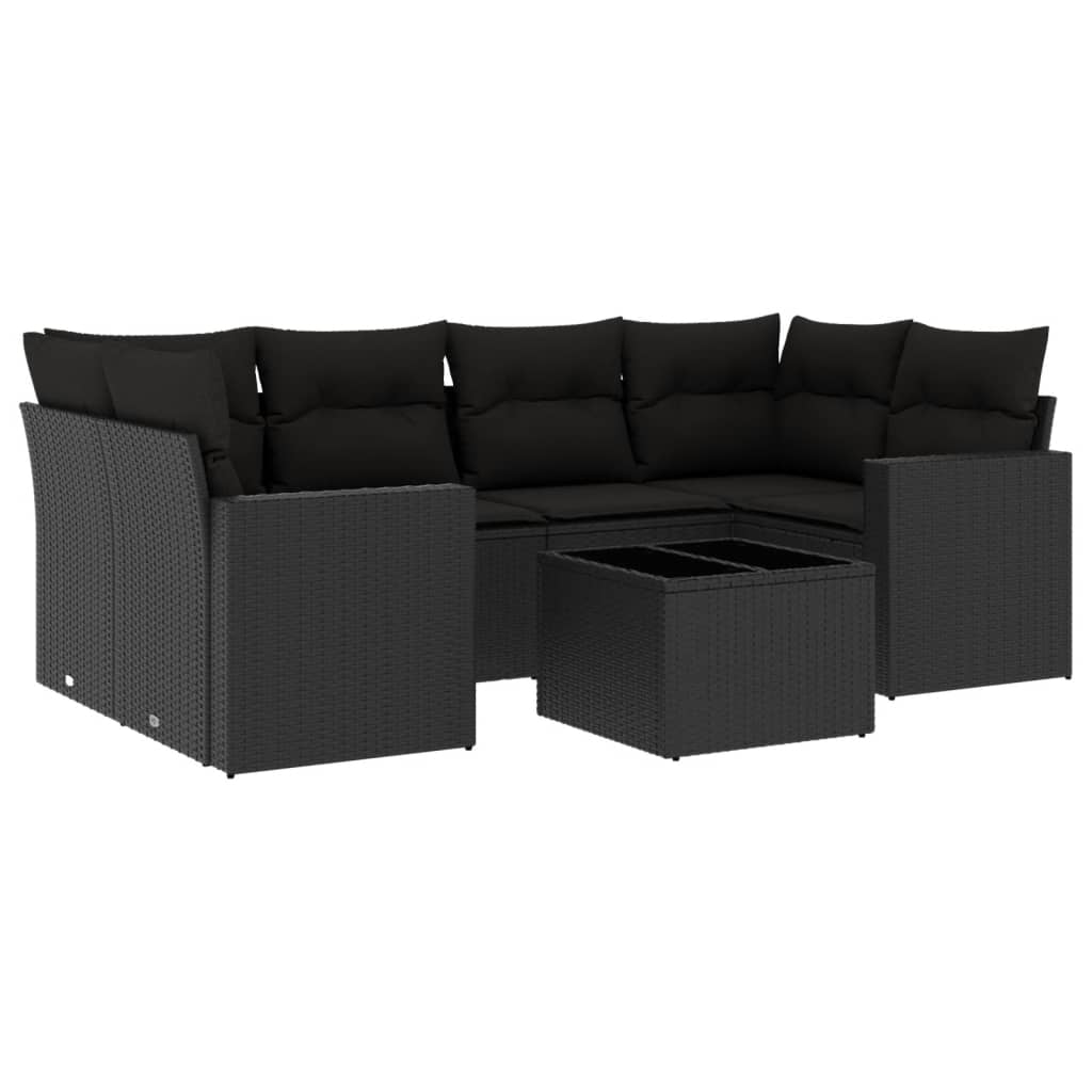 vidaXL 7-dijelni set vrtnih sofa od poliratana s jastucima crni