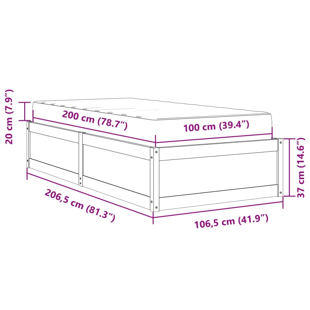 vidaXL Krevet s madracem bijeli 100 x 200 cm od masivne borovine