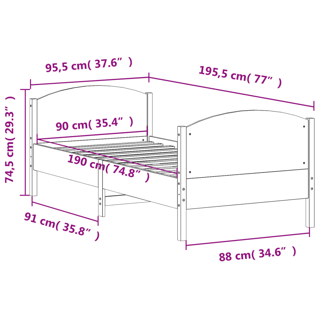 vidaXL Okvir kreveta bez madraca 90 x 190 cm od masivne borovine