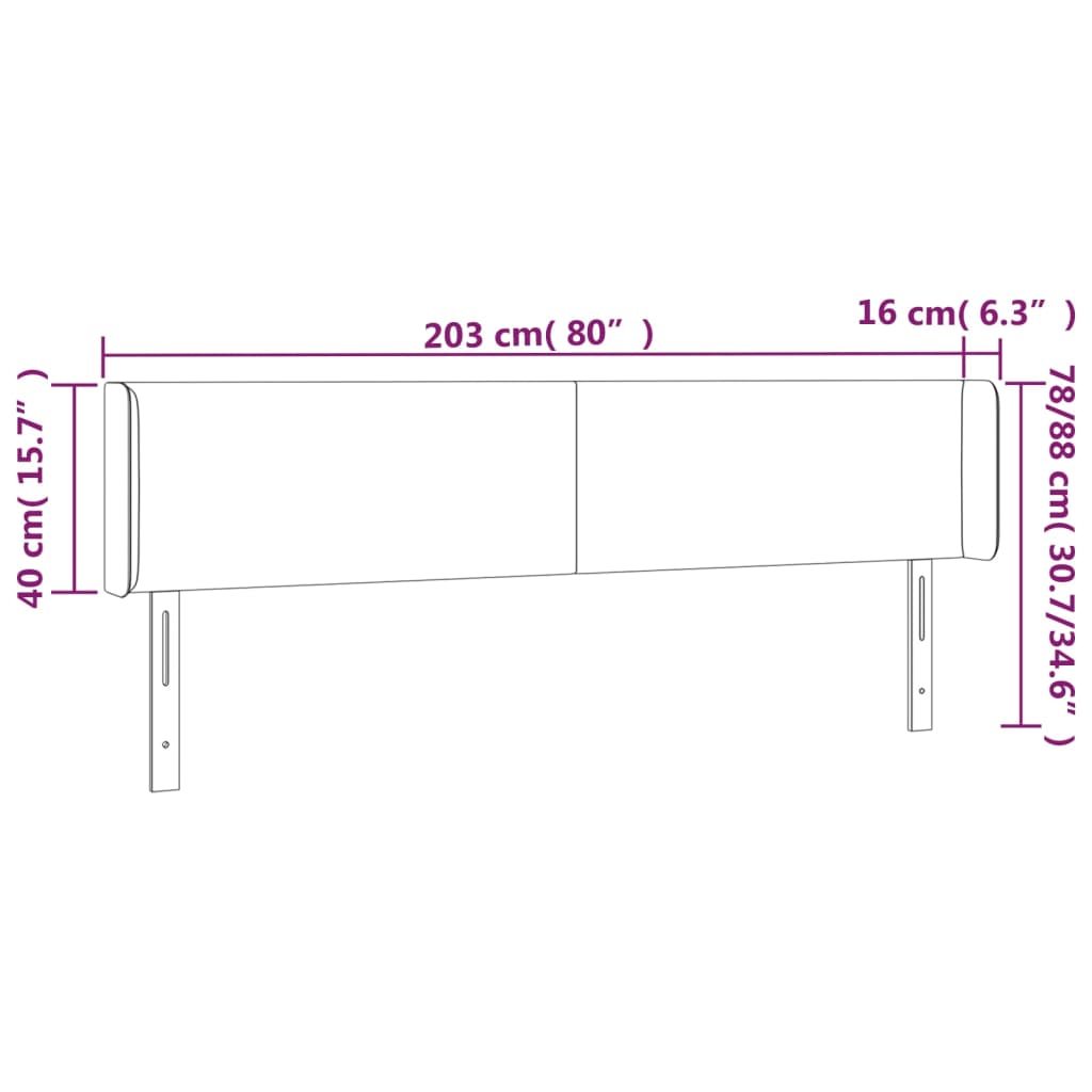 vidaXL LED uzglavlje crno 203x16x78/88 cm baršunasto