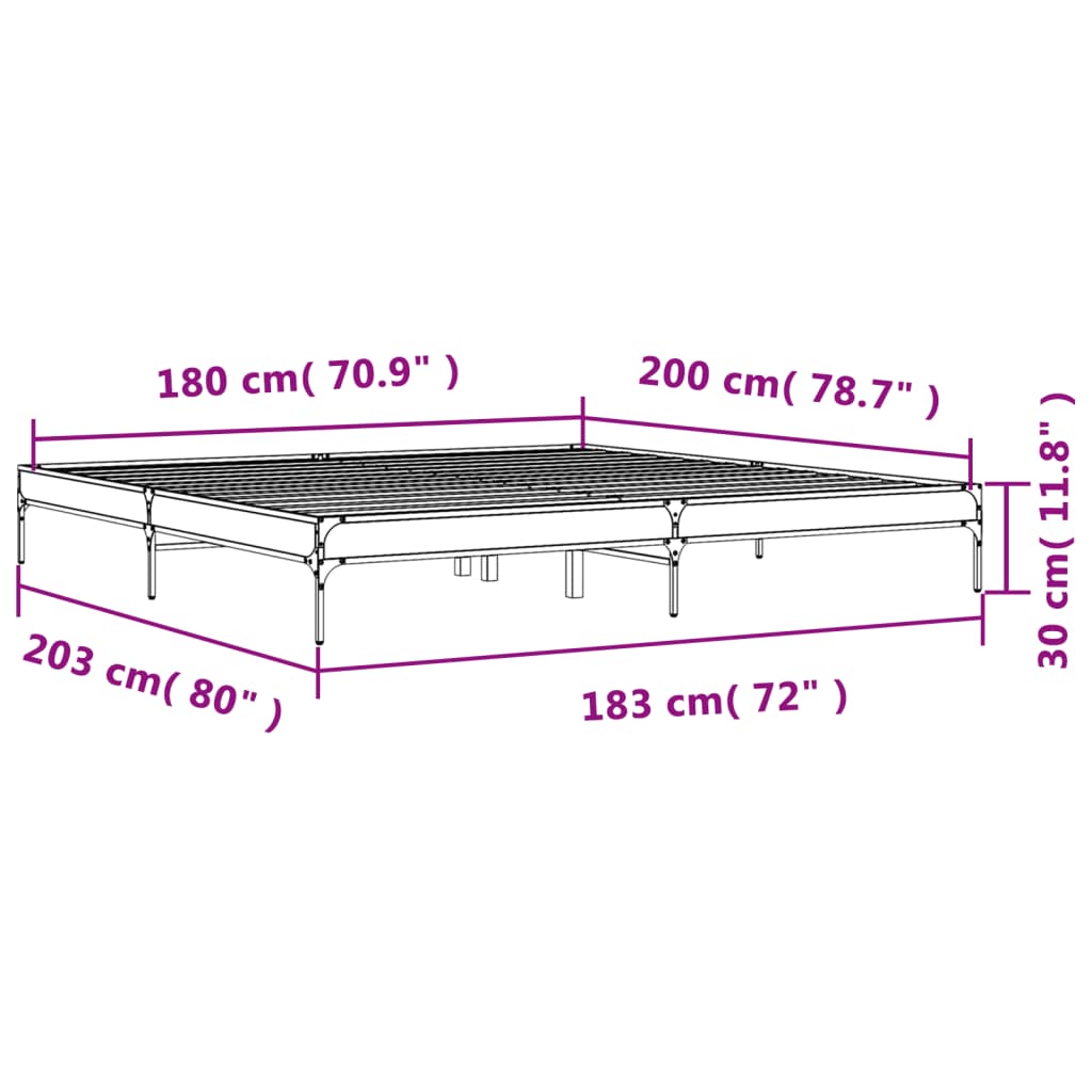 vidaXL Okvir kreveta boja hrasta 180x20 cm konstruirano drvo i metal