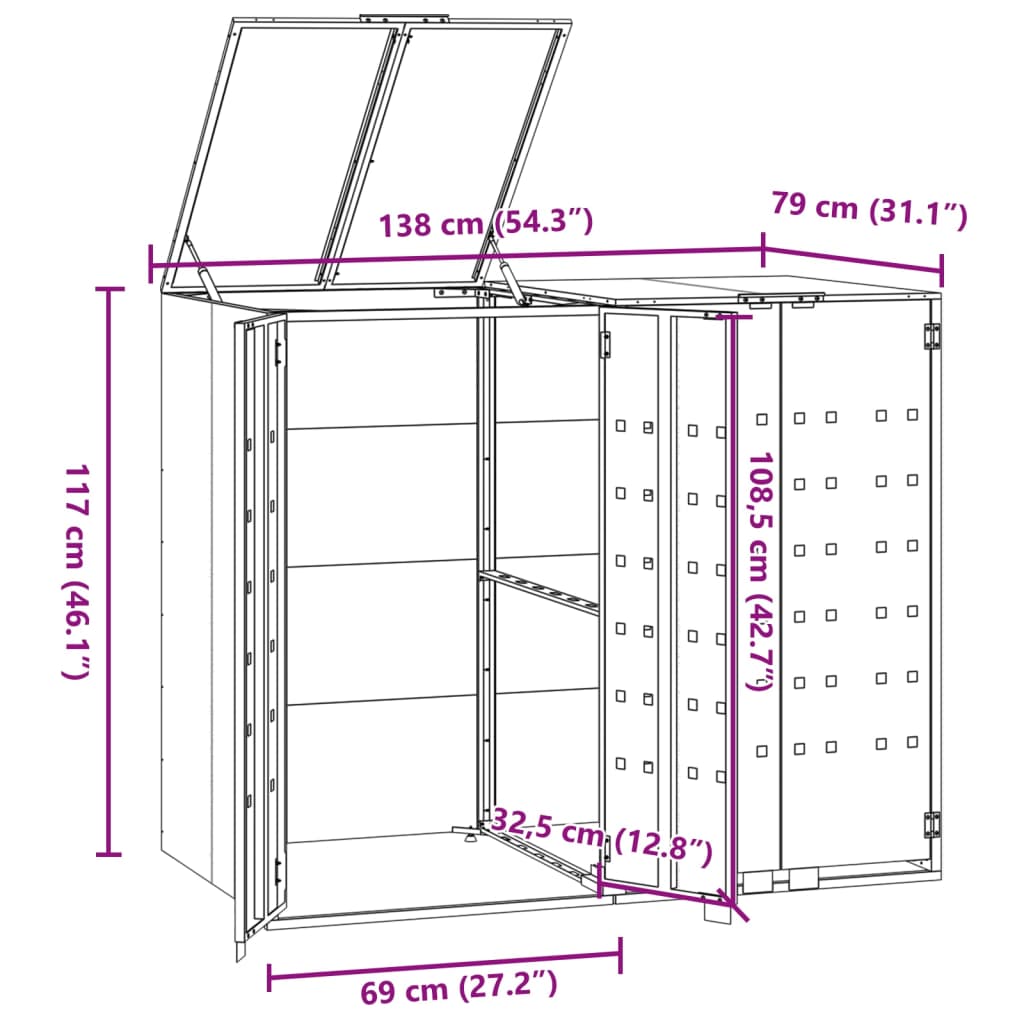 vidaXL Spremište za 2 kante za otpad antracit 138x79x117 cm čelično