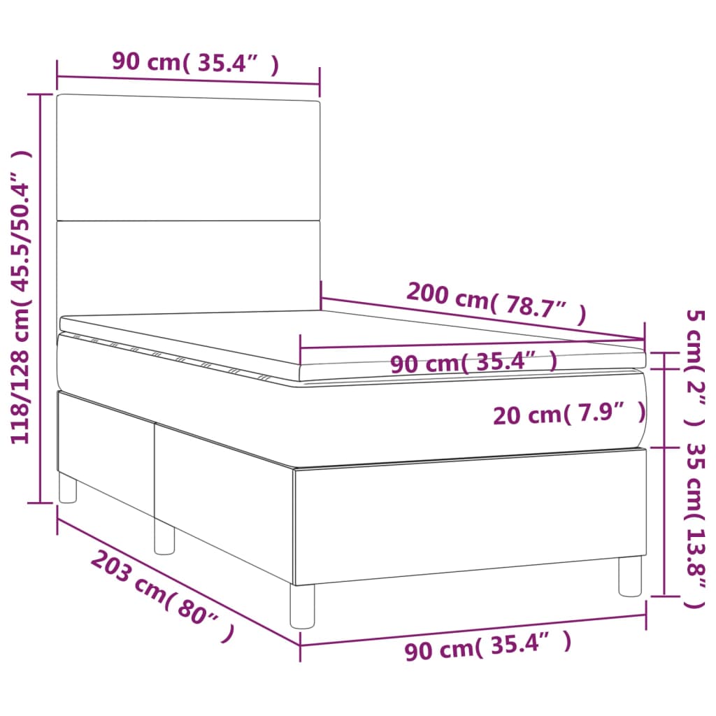 vidaXL Krevet s oprugama i madracem bijeli 90 x 200 cm od umjetne kože