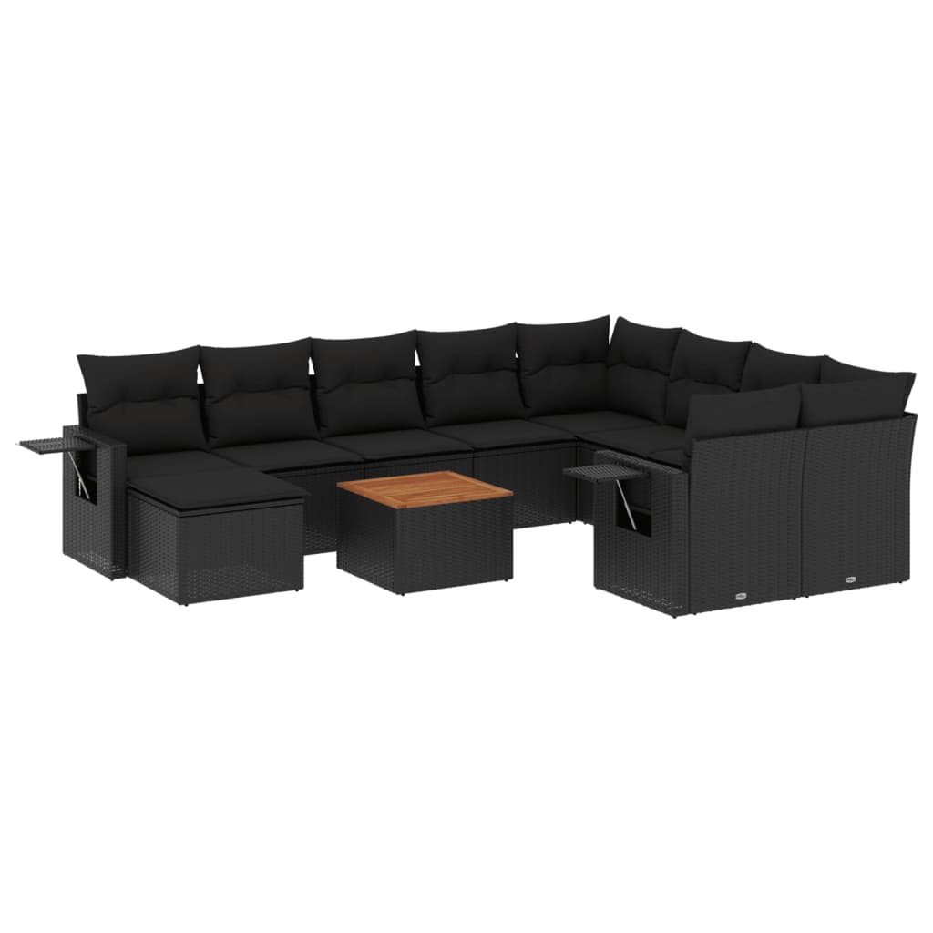 vidaXL 11-dijelni set vrtnih sofa od poliratana s jastucima crni