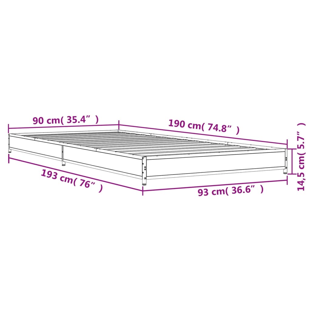 vidaXL Okvir krevet boja hrasta 90 x 190 cm konstruirano drvo i metal