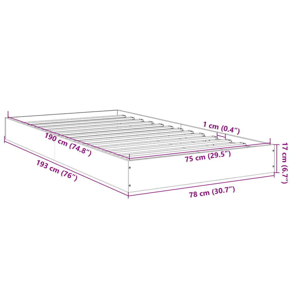 vidaXL Okvir za krevet boja hrasta 75 x 190 cm od konstruiranog drva