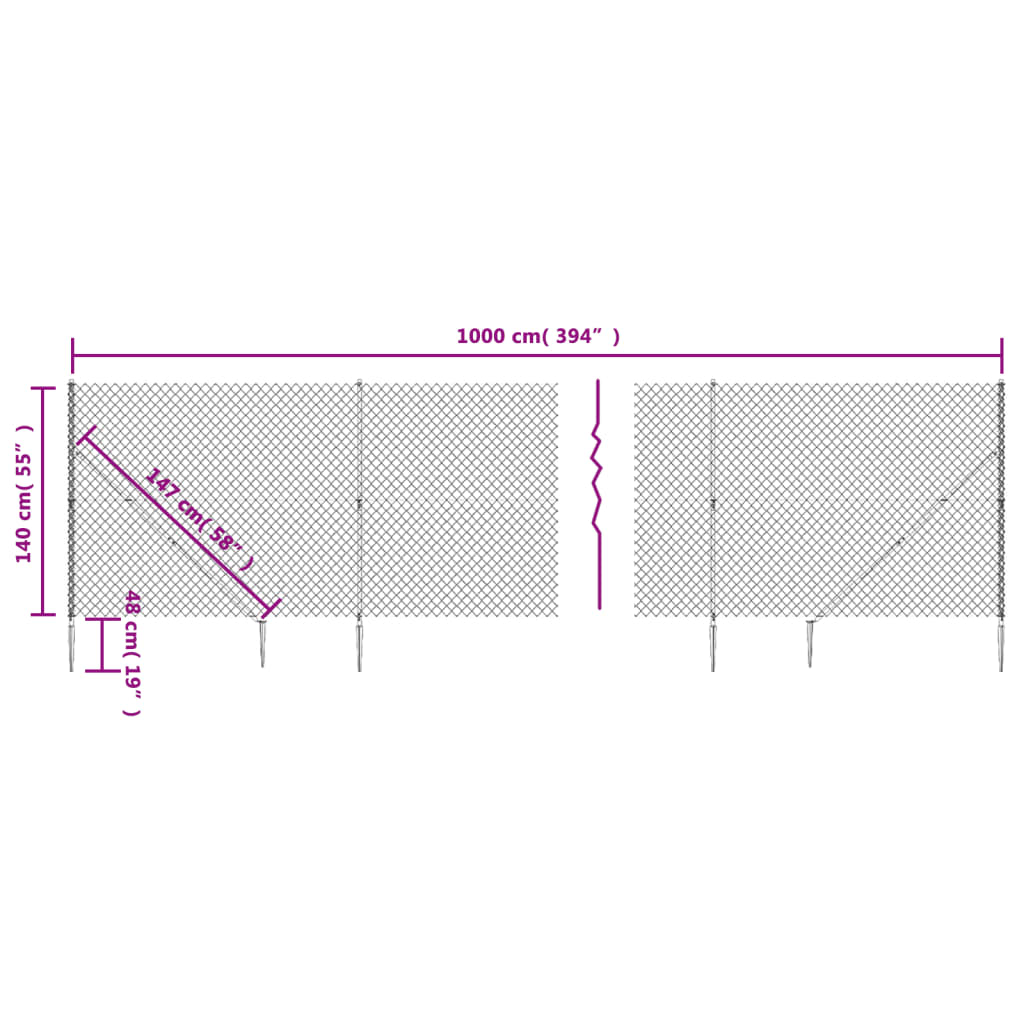 vidaXL Žičana ograda sa šiljastim držačima zelena 1,4 x 10 m