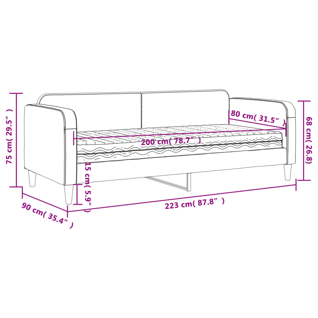 vidaXL Dnevni krevet s madracem tamnosivi 80 x 200 cm od tkanine