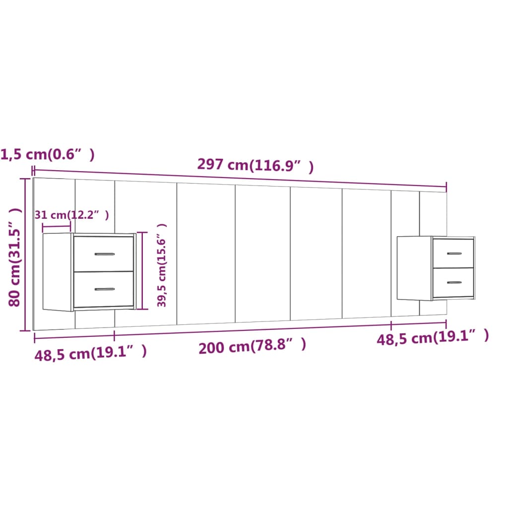 vidaXL Uzglavlje za krevet s ormarićima bijelo od konstruiranog drva