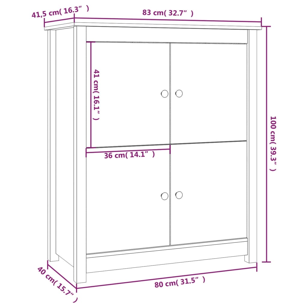 vidaXL Komoda bijela 83 x 41,5 x 100 cm od masivne borovine