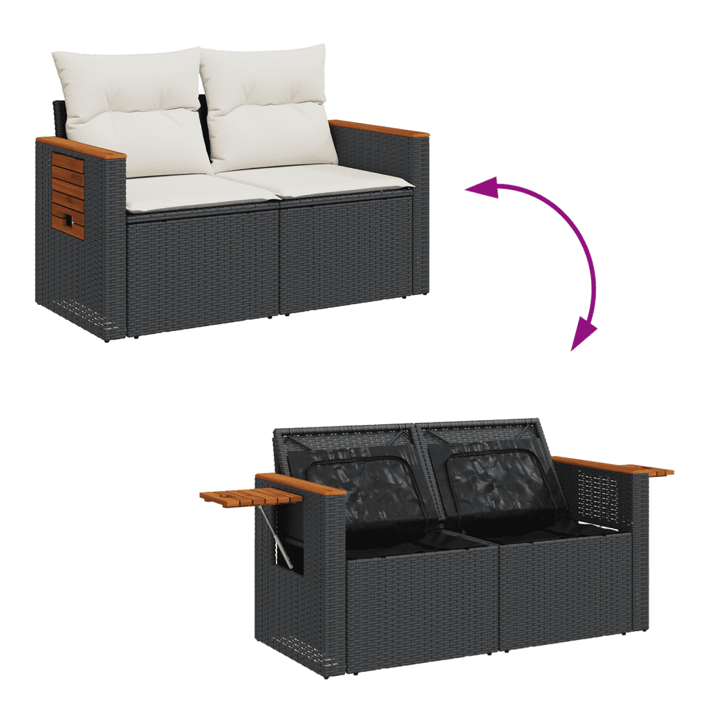 vidaXL 6-dijelni set vrtnih sofa s jastucima crni od poliratana