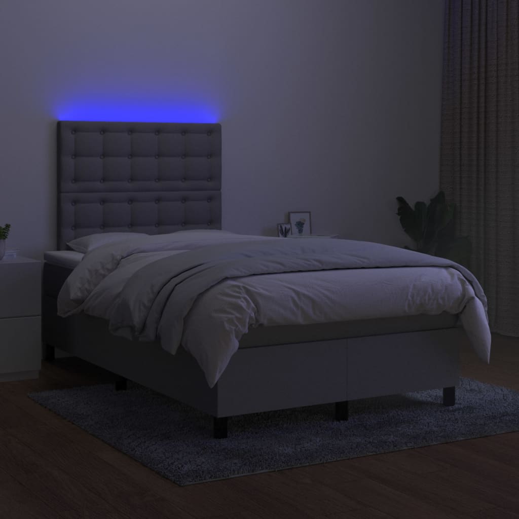 vidaXL Krevet s oprugama i madracem LED svjetlosivi 120x190 cm tkanina