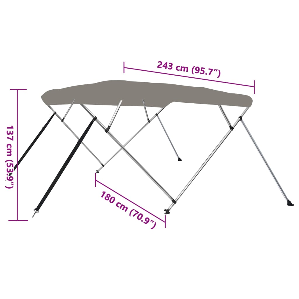 vidaXL Tenda bimini s 4 luka siva 243x180x137 cm