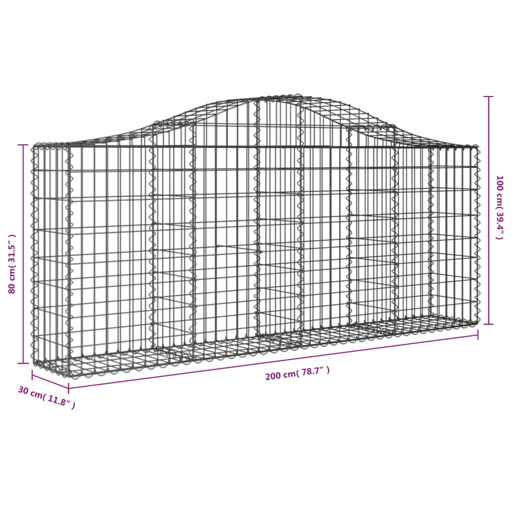 vidaXL Lučne gabionske košare 10 kom 200x30x80/100cm pocinčano željezo