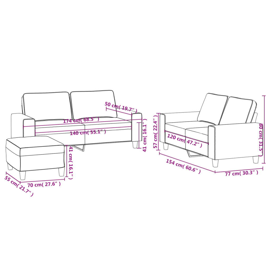 vidaXL 3-dijelni set sofa tamnosivi od tkanine