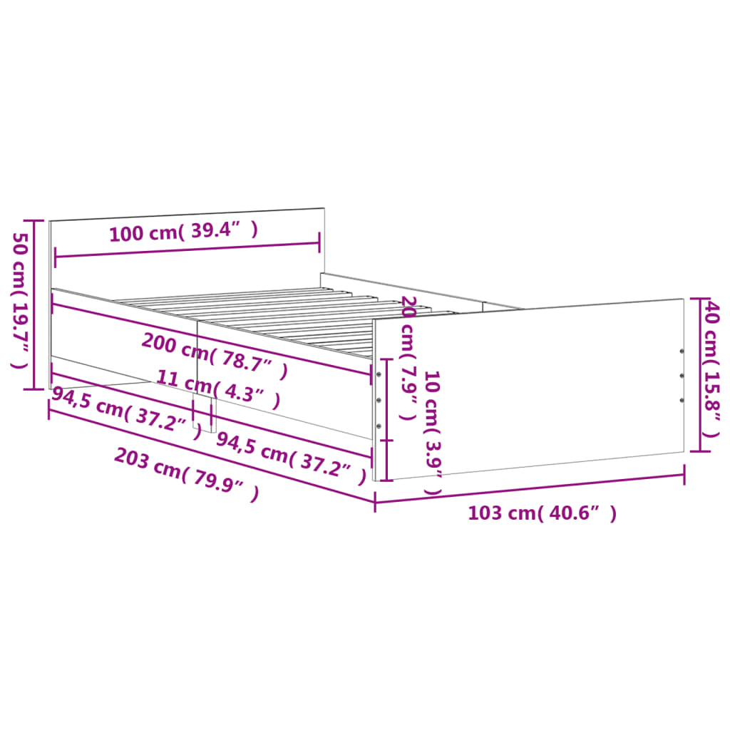 vidaXL Okvir za krevet boja hrasta 100x200 cm od konstruiranog drva