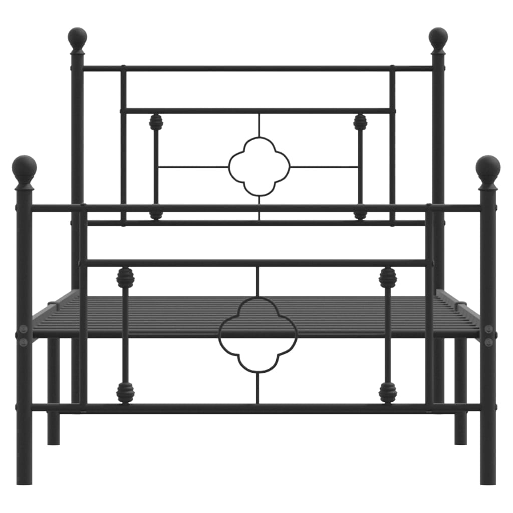 vidaXL Metalni okvir kreveta uzglavlje i podnožje crni 90 x 200 cm