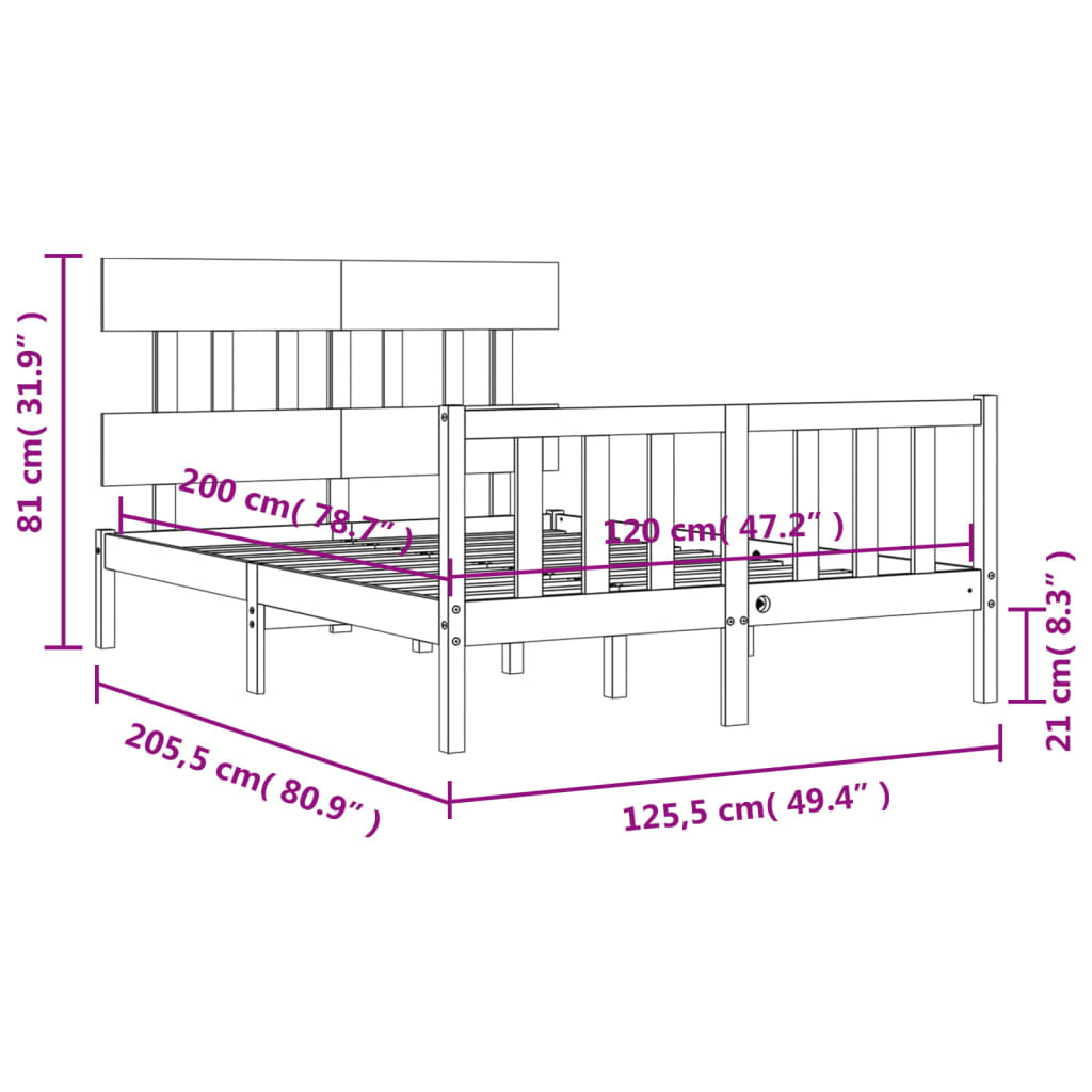 vidaXL Okvir kreveta s uzglavljem bijeli 120 x 200 cm od masivnog drva