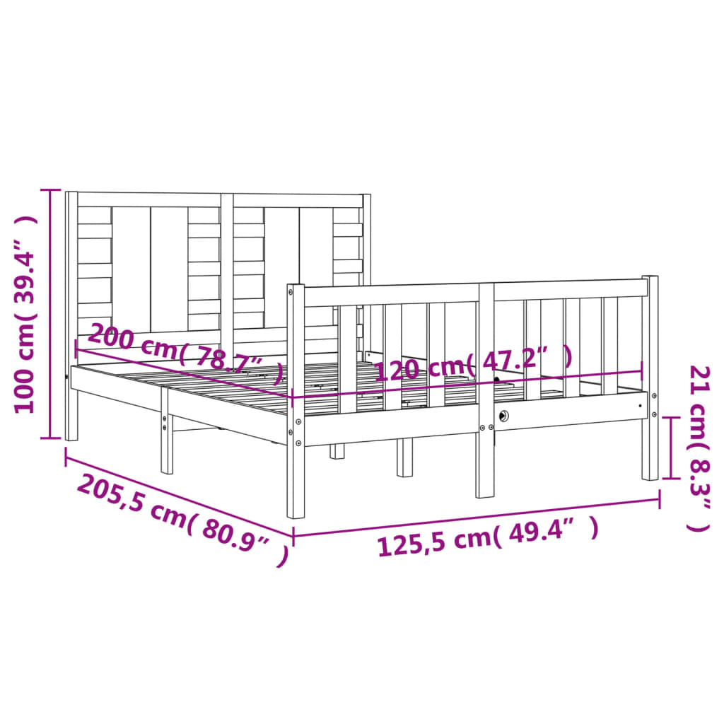 vidaXL Okvir kreveta s uzglavljem bijeli 120 x 200 cm od masivnog drva