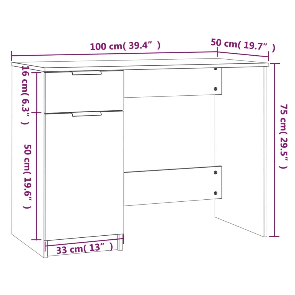 vidaXL Radni stol boja smeđeg hrasta 100x50x75 cm konstruirano drvo