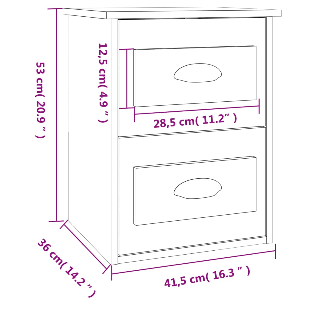 vidaXL Zidni noćni ormarići 2 kom siva boja betona 41,5x36x53 cm