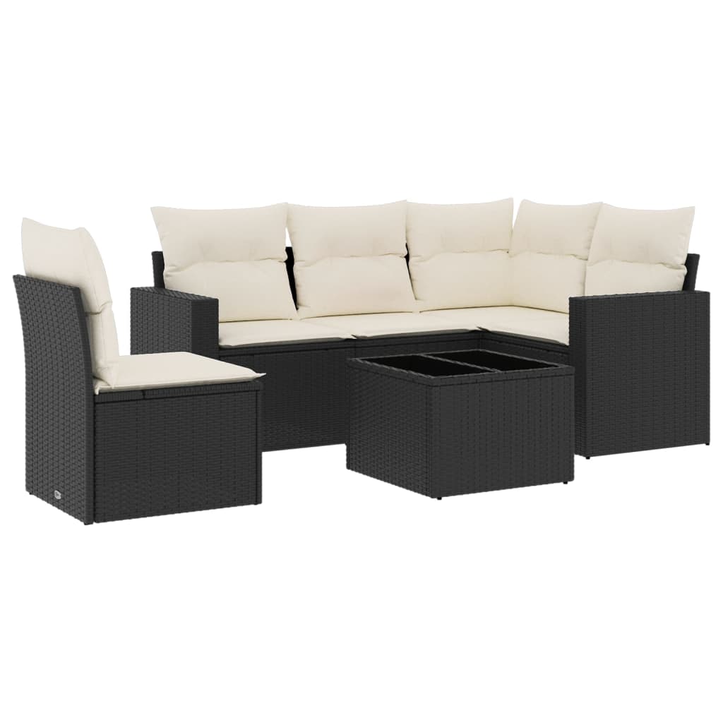 vidaXL 6-dijelni set vrtnih sofa s jastucima crni od poliratana