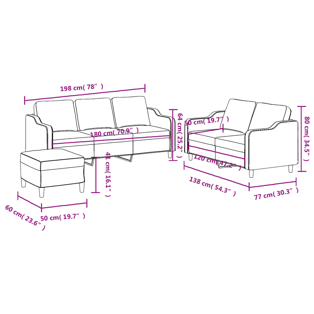 vidaXL 3-dijelni set sofa s jastucima crvena boja vina od tkanine