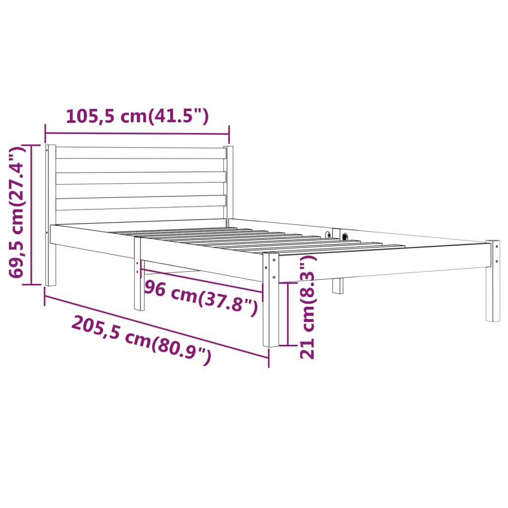 vidaXL Okvir za krevet od masivne borovine 100 x 200 cm