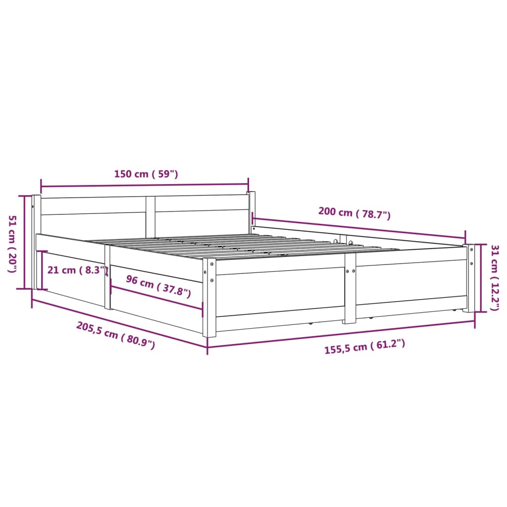 vidaXL Okvir za krevet s ladicama crni 150 x 200 cm 5FT veliki bračni