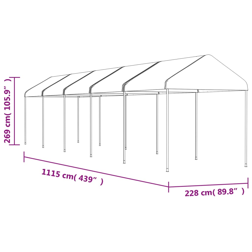 vidaXL Sjenica s krovom bijela 11,15 x 2,28 x 2,69 m polietilen